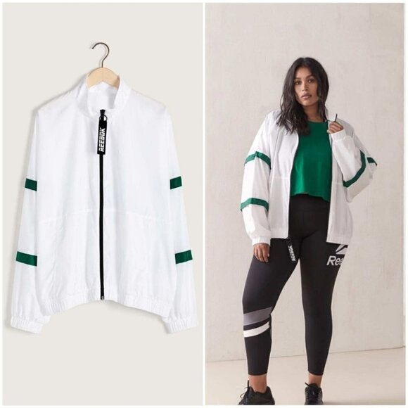 Reebok White & Green Windbreaker Track Jacket Lightweight Size 2X Lile New - Picture 1 of 9